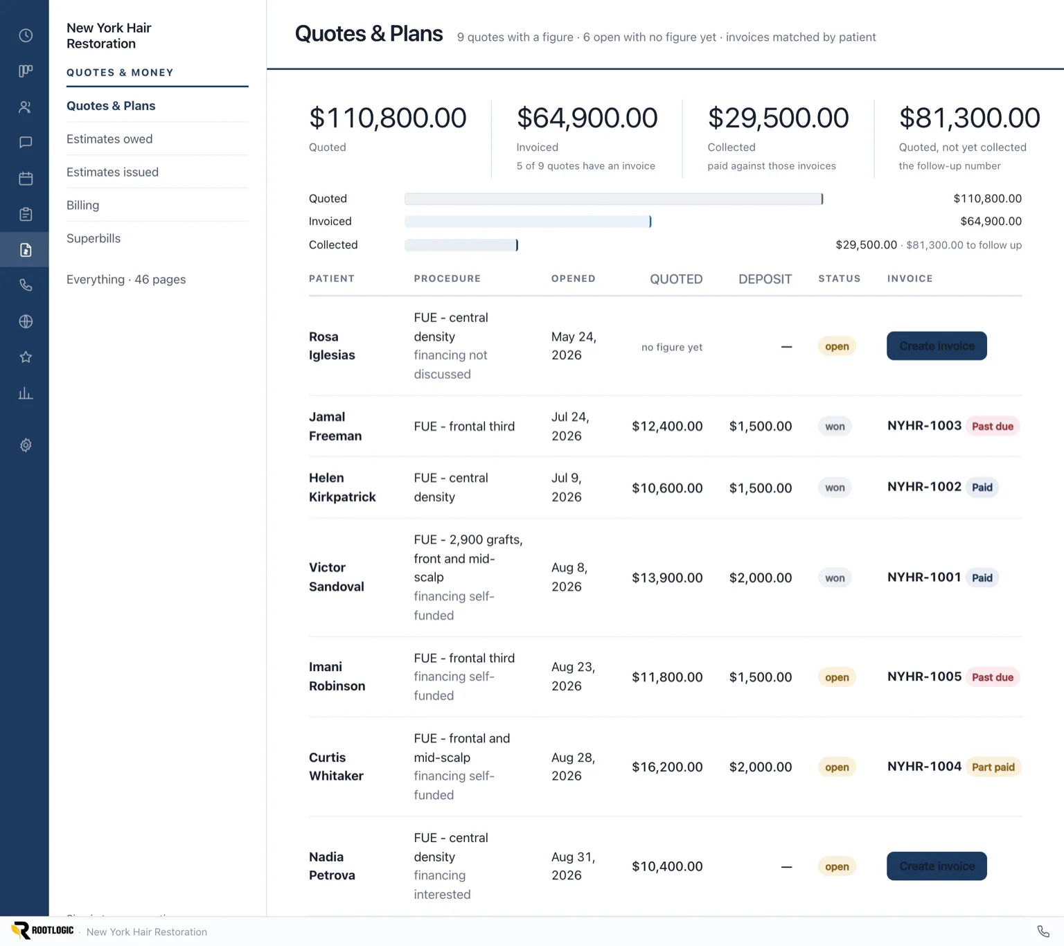 RootLogic quotes and plans tied to invoices