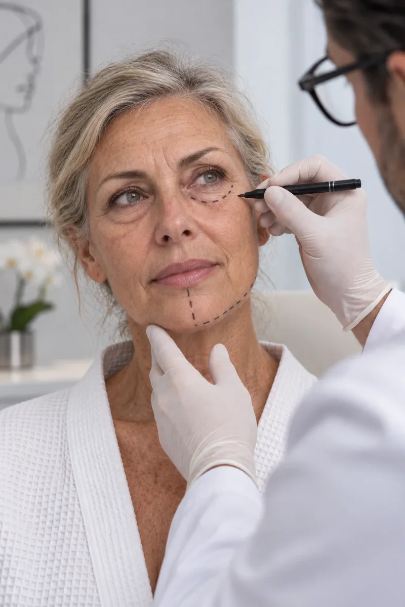 Plastic surgeon measuring a patient before a cosmetic procedure