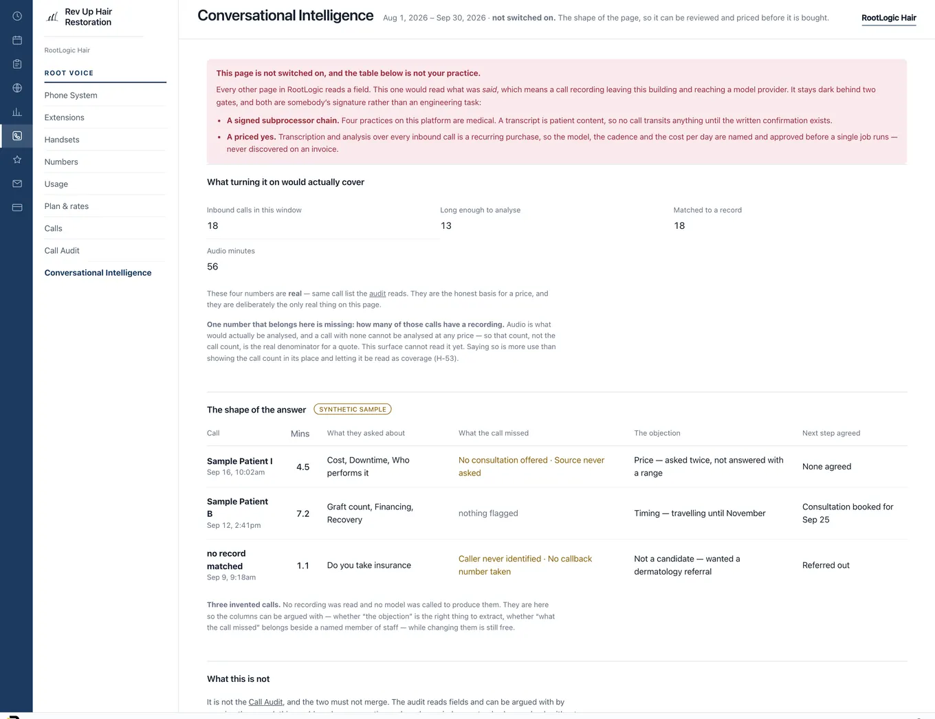RootLogic call analysis scoring each recorded call on what happened in the conversation