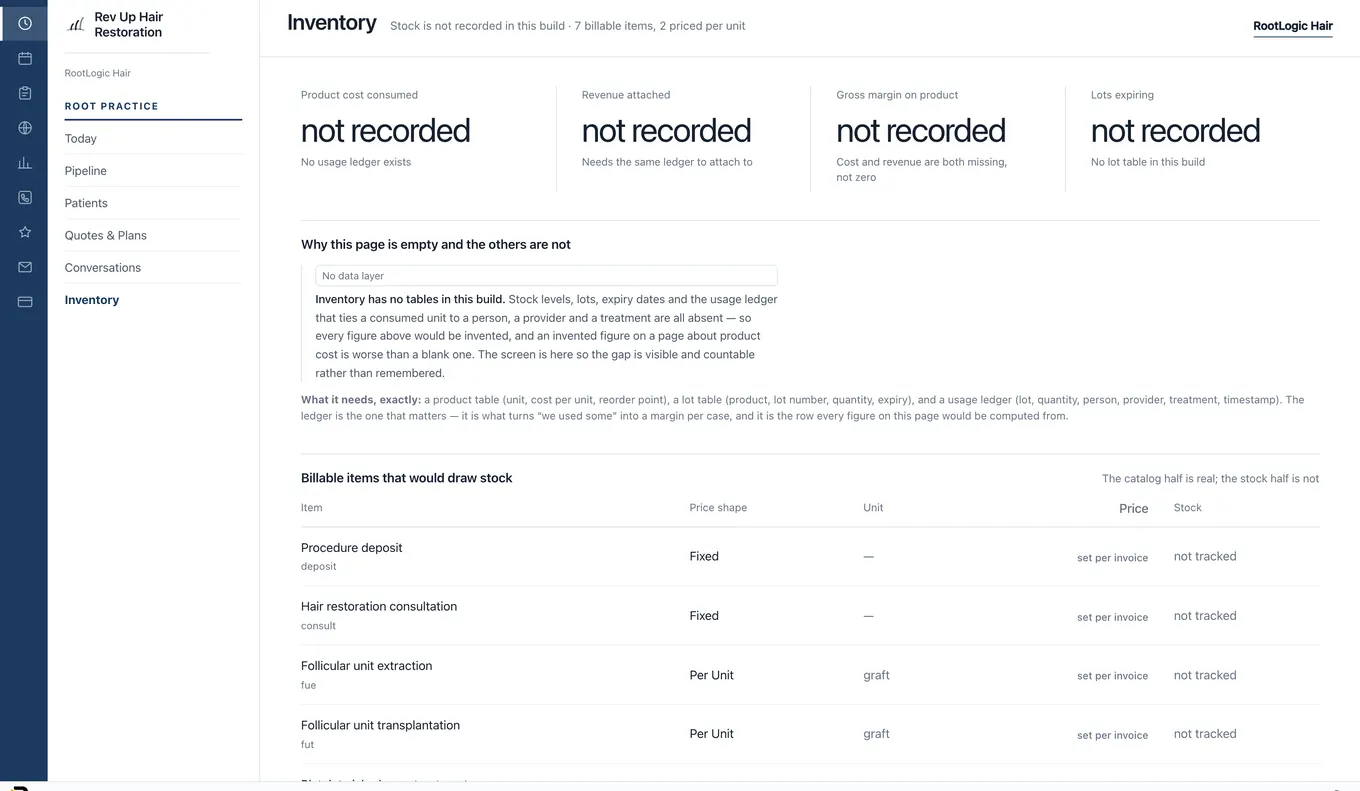 RootLogic inventory tracking product units against what was administered